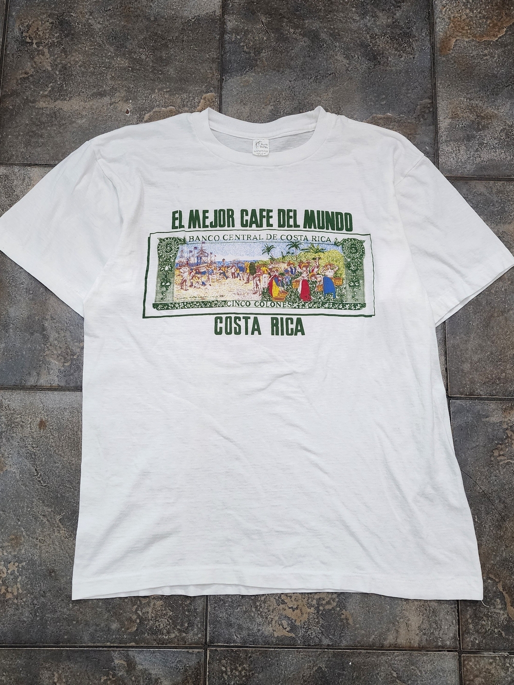 Vintage 80s Costa Rica Men's Large 5 Colones Banknote Single Stitch T Shirt